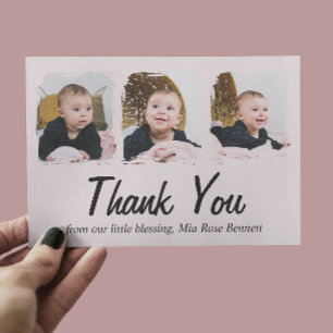 Dankeskarten-Set mit drei Fotos für die Babyparty Dankeskarte
