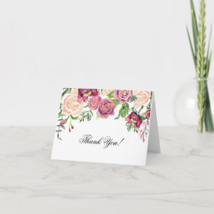 Dankeskarten Wasserfarbe Burgunderrose Floral Dankeskarte