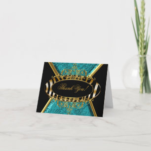 Dankeskarten-Zebra-Teal-Schwarz-Gold-Damask Dankeskarte