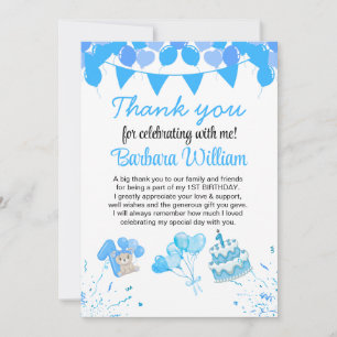 Dankeskarten zum 1. Geburtstag für Mädchen Blue Be