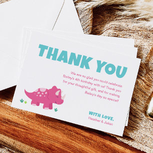 Dankeskarten zum Geburtstag mit rosa Dinosaurier Dankeskarte