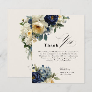 Dankeskarten zur Hochzeit Navy Blue Floral & Pfing Einladung