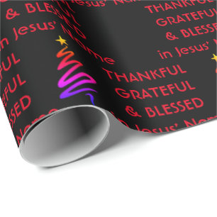 DANKFUL GRATEFUL BLESSEED Jesus Black Christmas Geschenkpapier