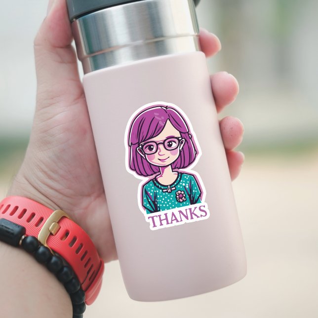 "DANKS" Schönes rosa Haar Mädchen mit Brille Aufkleber (Von Creator hochgeladen)