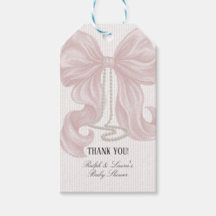 Danksagung zur Baby Shower Bow Pearl Girl Geschenkanhänger