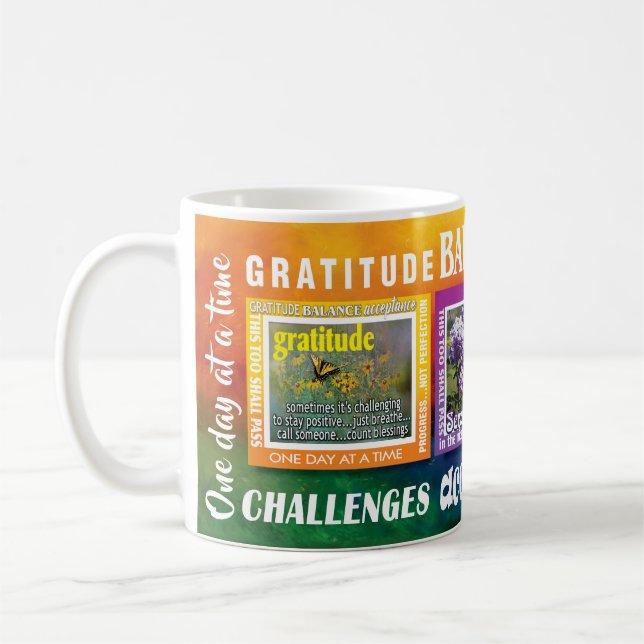 Danksagungs-Serenitäts-Annahmeslogans Tasse (Links)