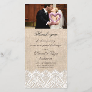 Danksagungskarte für Hochzeit mit Jute & Spitze Dankeskarte