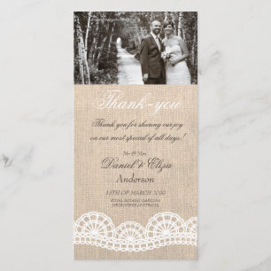 Danksagungskarte für Hochzeit mit Jute & Spitze Dankeskarte
