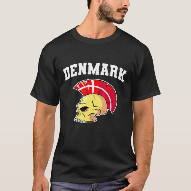 Danmark Flag Mohawk Skull National Denmark Team Su T-Shirt (Vorderseite)