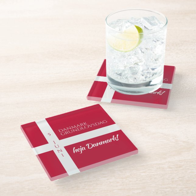 Danmark Grundlovsdag Flag zum dänischen Nationalta Glasuntersetzer (Schrägansicht)
