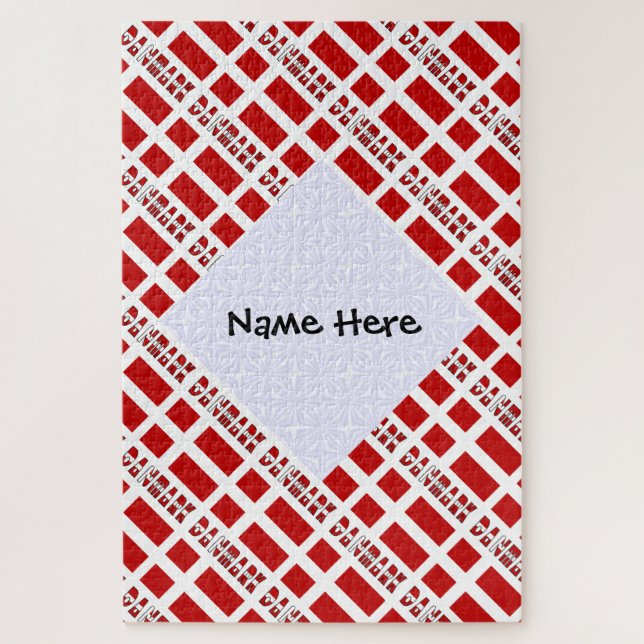 Danmark óg Dannebrog Tiled Personalisiert Puzzle (Vertikal)