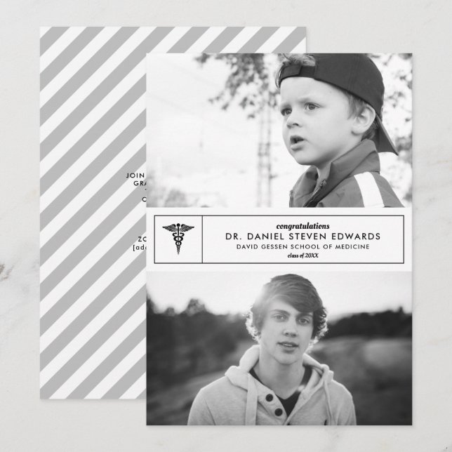 Dann & Jetzt 2 Foto Abschluss Einladung (Vorne/Hinten)