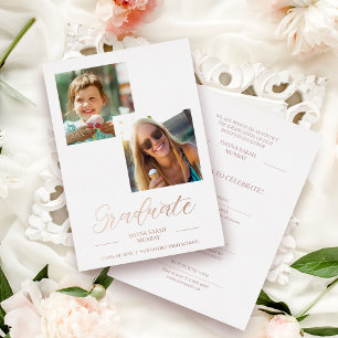 Dann & Jetzt Abschluss Zwei benutzerdefinierte Fot Folieneinladung