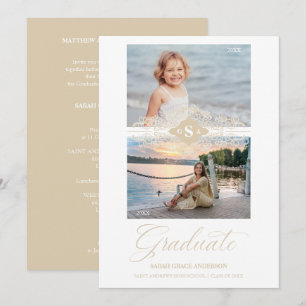 Dann & Jetzt Gold Lace Blüht Abschluss Foto Einladung