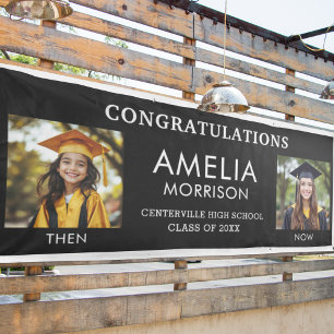 Dann & Jetzt Schwarz-weiß Foto Graduate Abschluss Banner