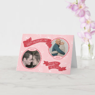 Dann & Jetzt Valentine Couple Doodles Foto/Datum Karte