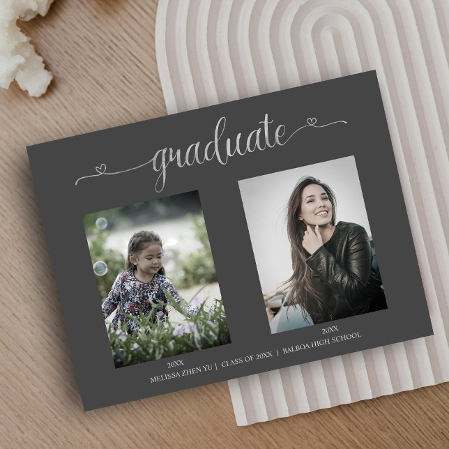 Dann & Jetzt zwei Fotos Graduierung Ankündigung Postkarte (Von Creator hochgeladen)