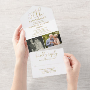 Dann und jetzt 2 Foto 50. Hochzeitstag Gold All In One Einladung