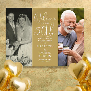 Dann und jetzt 2 Foto 50 Jahre Geburtstag Willkomm Poster