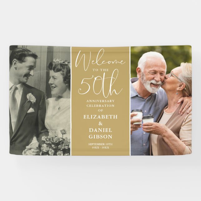 Dann und jetzt 2 Foto 50 Jahre Jubiläum Willkommen Banner (Horizontal)