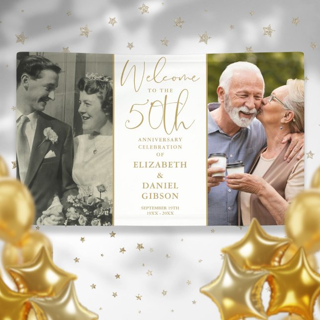 Dann und jetzt 2 Foto 50 Jahre Jubiläum Willkommen Banner (Then And Now 2 Photo 50th Anniversary Welcome Banner)