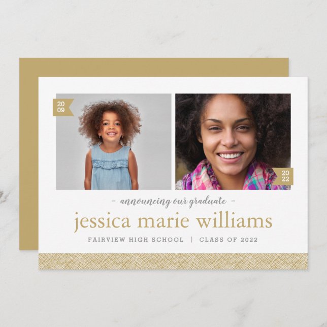 Dann und jetzt 2 Foto Abschluss Ankündigung (Vorne/Hinten)