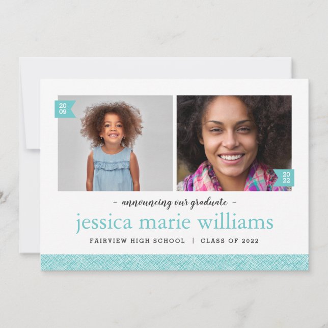 Dann und jetzt 2 Foto Graduation Party Einladung (Vorderseite)