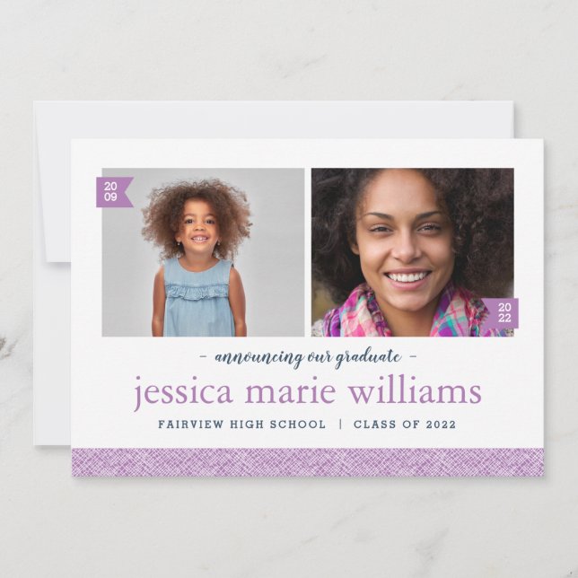 Dann und jetzt 2 Foto Graduation Party Einladung (Vorderseite)