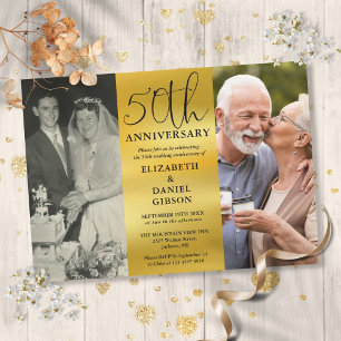 Dann und Jetzt 2 Fotos 50. Hochzeitstag Einladung