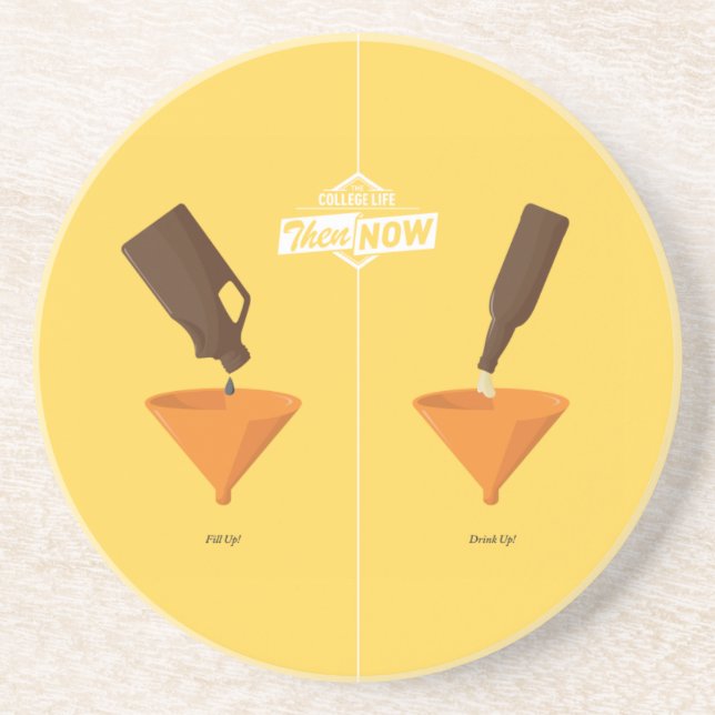 Dann und jetzt: Bier Pong Sandstein Untersetzer (Vorne)