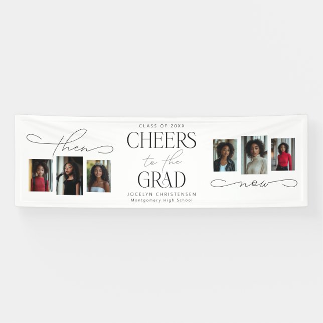 Dann und jetzt Fotocollage Graduation Party Banner (Horizontal)