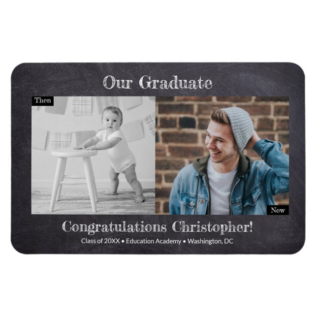 Dann und jetzt Graduate Foto Abschluss Magnet (Horizontal)