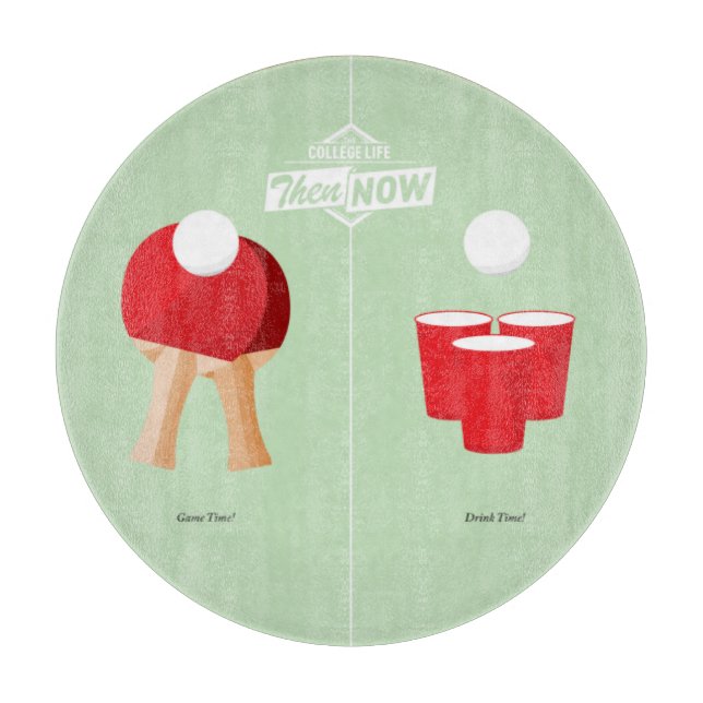 Dann und jetzt: Klingeln Pong Schneidebrett (Vorderseite)