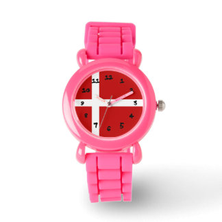 Dannebrog Red White Black Numbers (dänische Flagge Armbanduhr