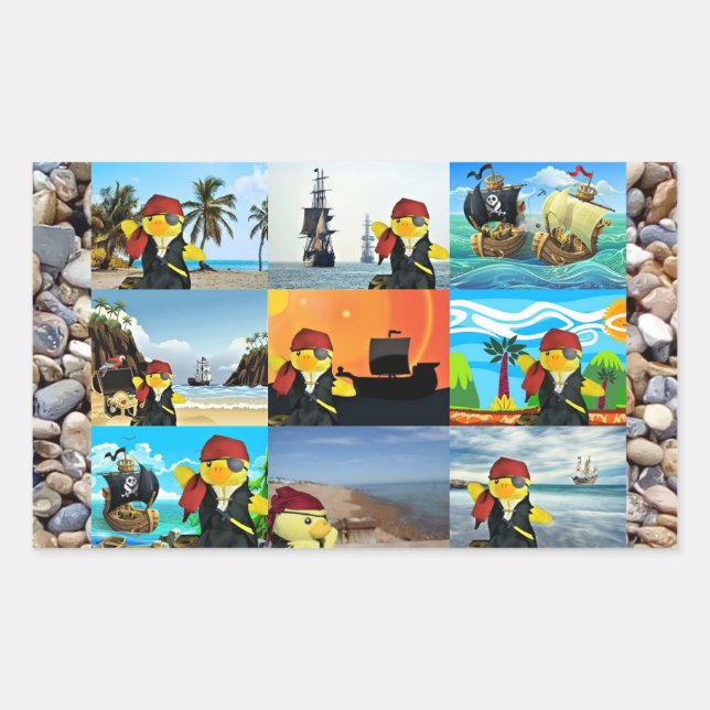 Danny Duck the Pirate Collage Rechteckkantsticker Rechteckiger Aufkleber (Vorderseite)