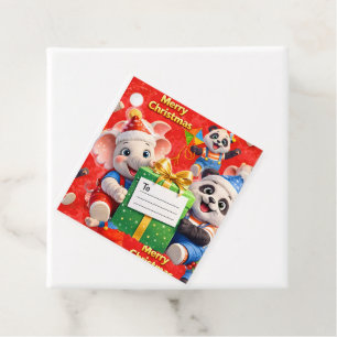 Danny und Dave Elefant und Panda Frohe Weihnachten Geschenkanhänger