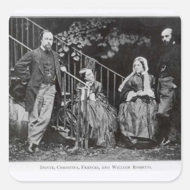 Dante, Christina, Frances und William Rossetti Quadratischer Aufkleber (Vorderseite)