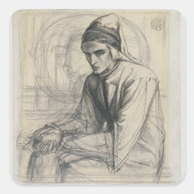 Dante in Meditation Holding a Pomegranate, c.1852 Quadratischer Aufkleber (Vorderseite)