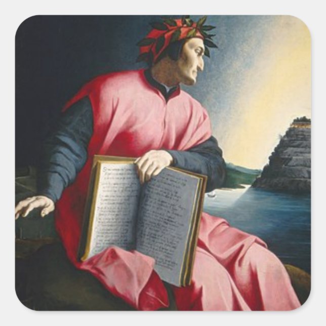 Dante mit Buch-Feeling Quadratischer Aufkleber (Vorderseite)