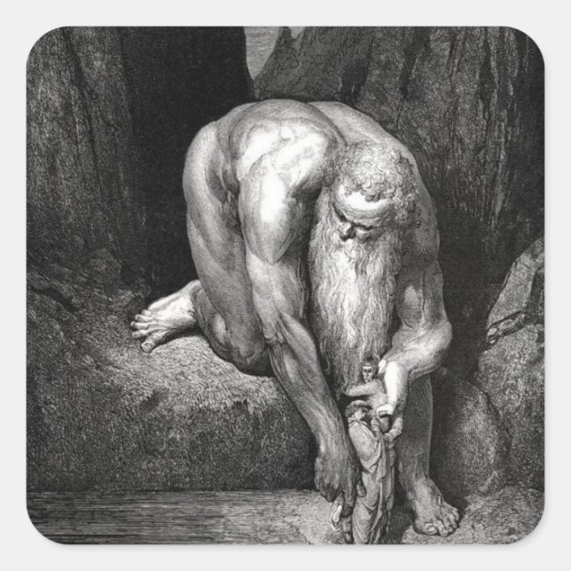 Dante und Virgil in Riesenhand Quadratischer Aufkleber (Vorderseite)