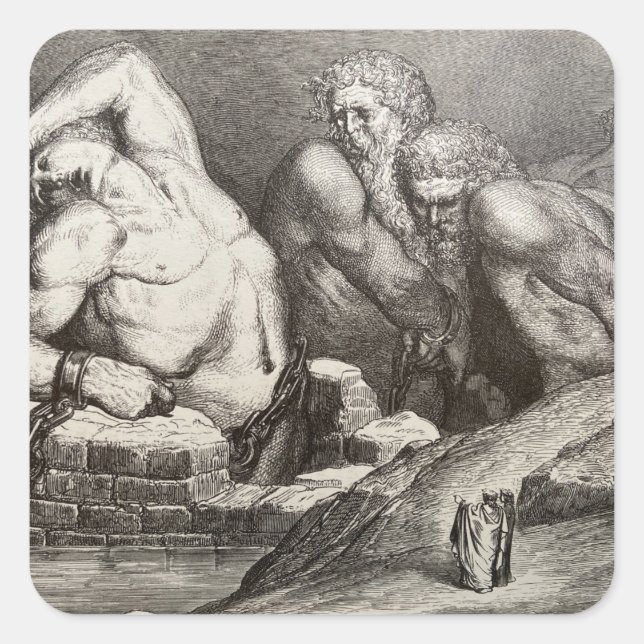 Dante & Virgil sehen die Giants in Inferno Quadratischer Aufkleber (Vorderseite)