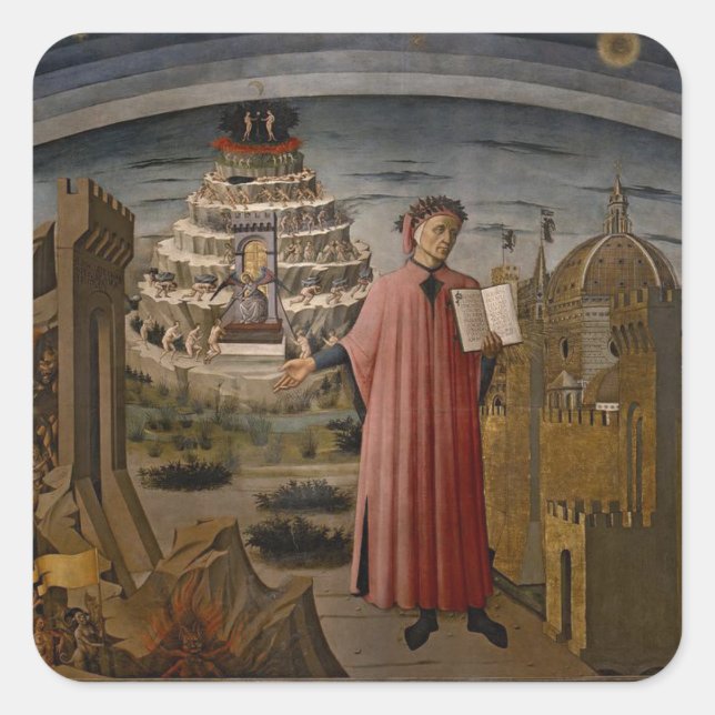 Dante vor dem Kloster Mt. Quadratischer Aufkleber (Vorderseite)