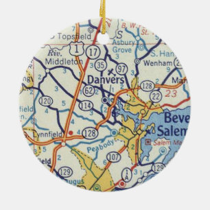 Danvers MA Vintag Map Keramik Ornament