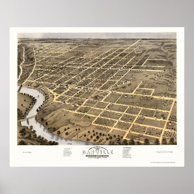 Danville, IL Panoramic Map - 1869 Poster (Vorne)