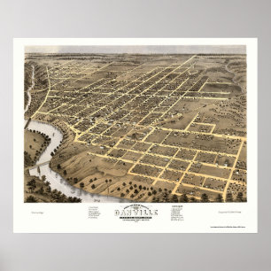 Danville, IL Panoramische Karte - 1869 Poster