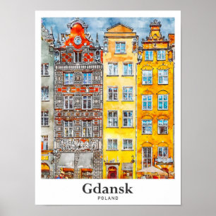 Danzig Polen Reise Wasserfarbe Handgezeichnet Poster
