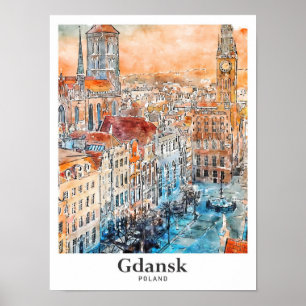 Danzig Polen Reisen Wasserfarben Hand gezogen Poster