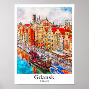 Danzig Polen Reisen Wasserfarben Hand gezogen Poster
