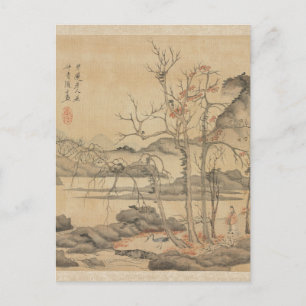 Daoist und Crane im Herbst Landschaft von Hongshou Postkarte