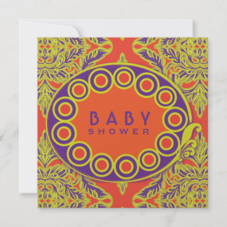 Dapatisches Damask Orange, Lila und Limon Einladung